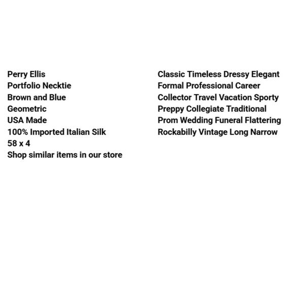 Vtg Perry Ellis Portfolio Necktie Brown Blue Geometric USA Italian Silk 58 x 4 - Picture 2 of 8